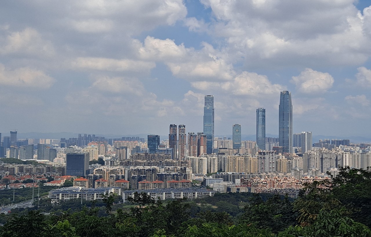 Nanning’s skyline seen beyond the green slopes of Qingxiu Mountain.